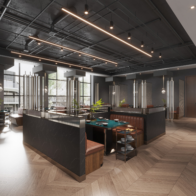  工业风火锅店su模型 