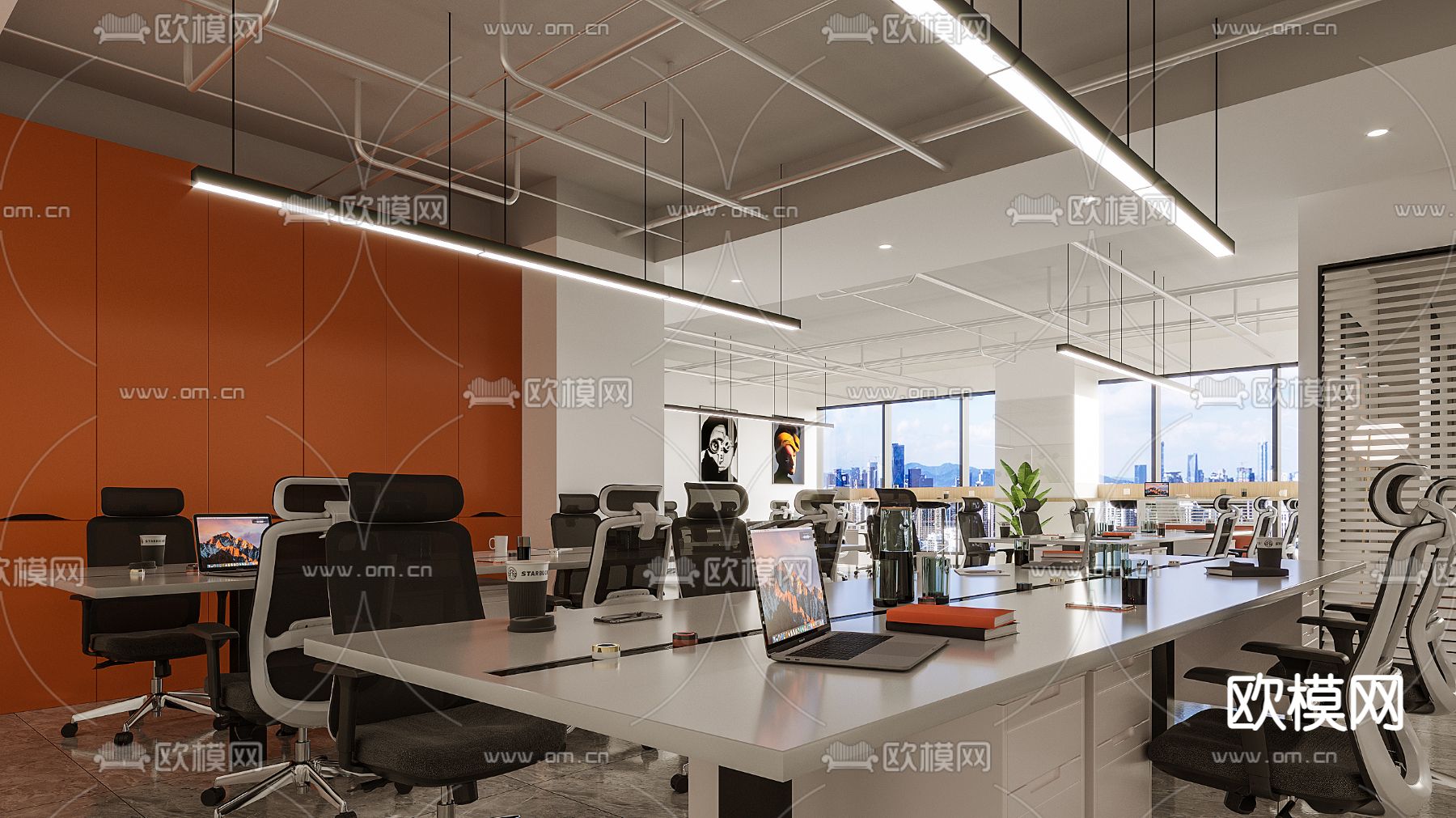敞开式办公区 办公室3d模型下载