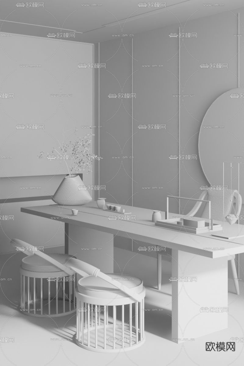 美纵设计 新中式茶室3d模型下载（渲染图2）