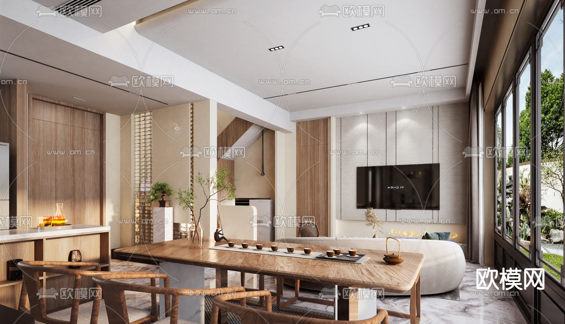 侘寂客餐厅3d模型下载（渲染图3）