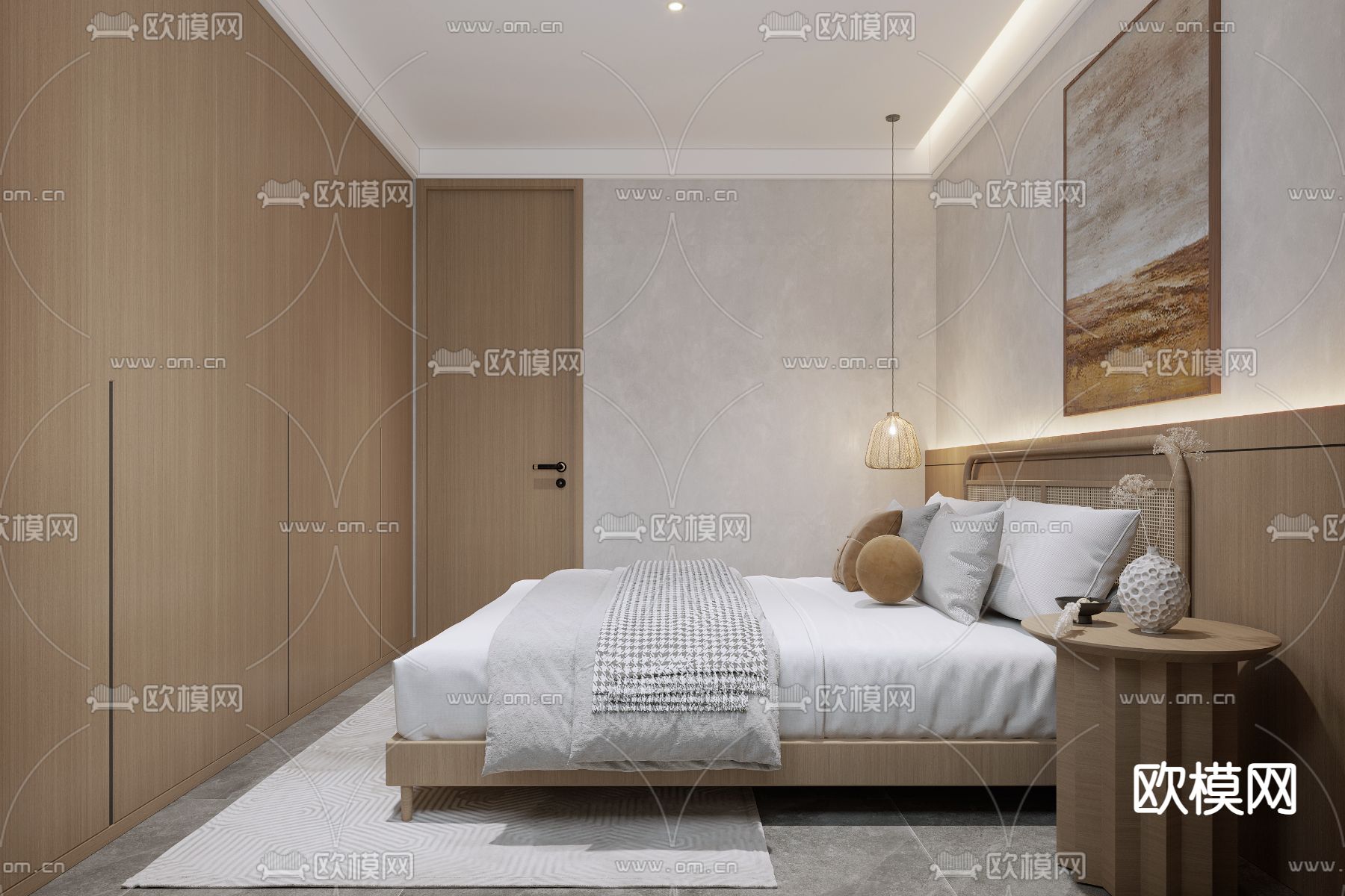 侘寂卧室 次卧免费3d模型下载_ID12165402_3dmax免费模型-欧模网