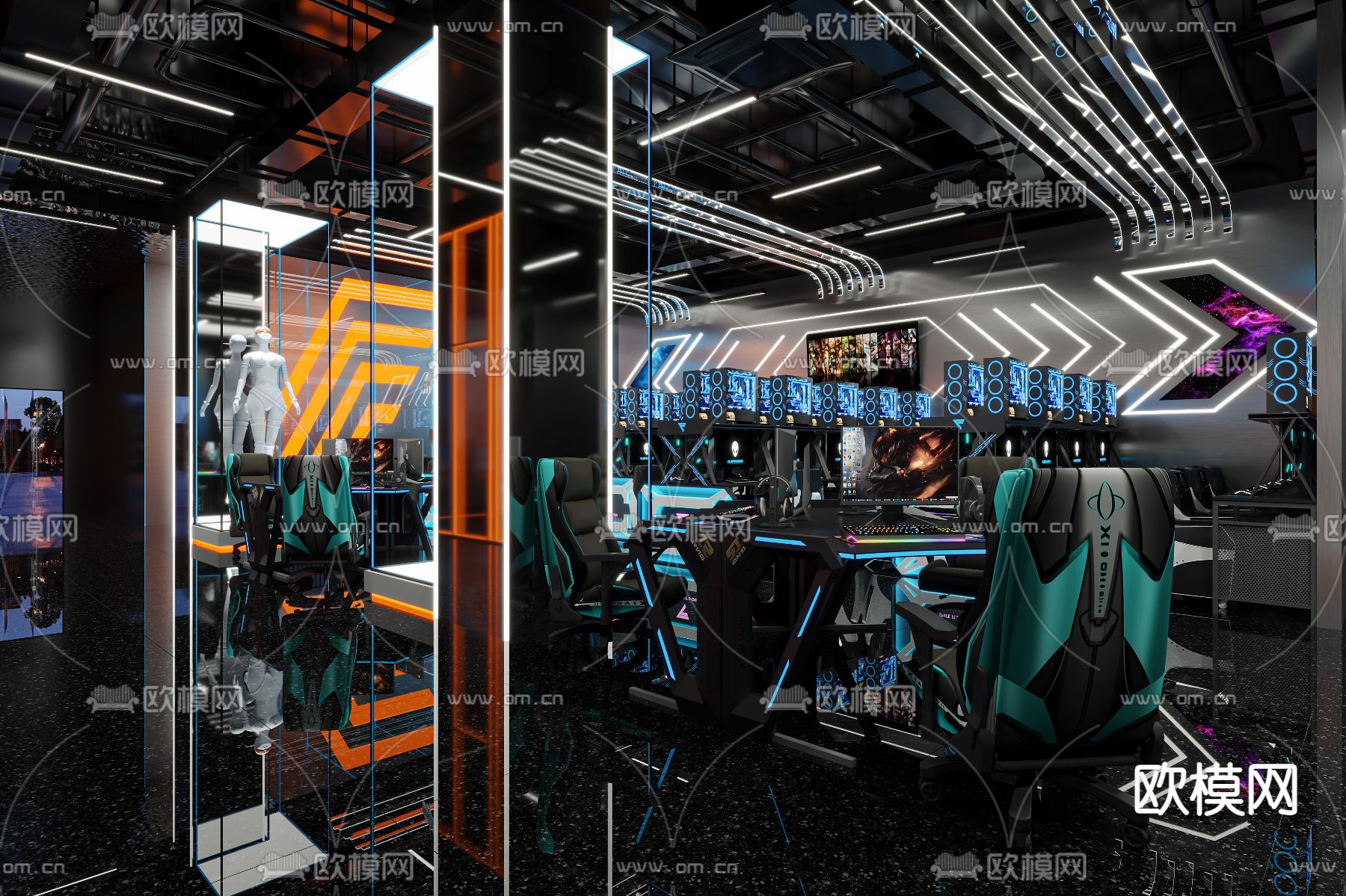 现代网吧3d模型下载（渲染图2）