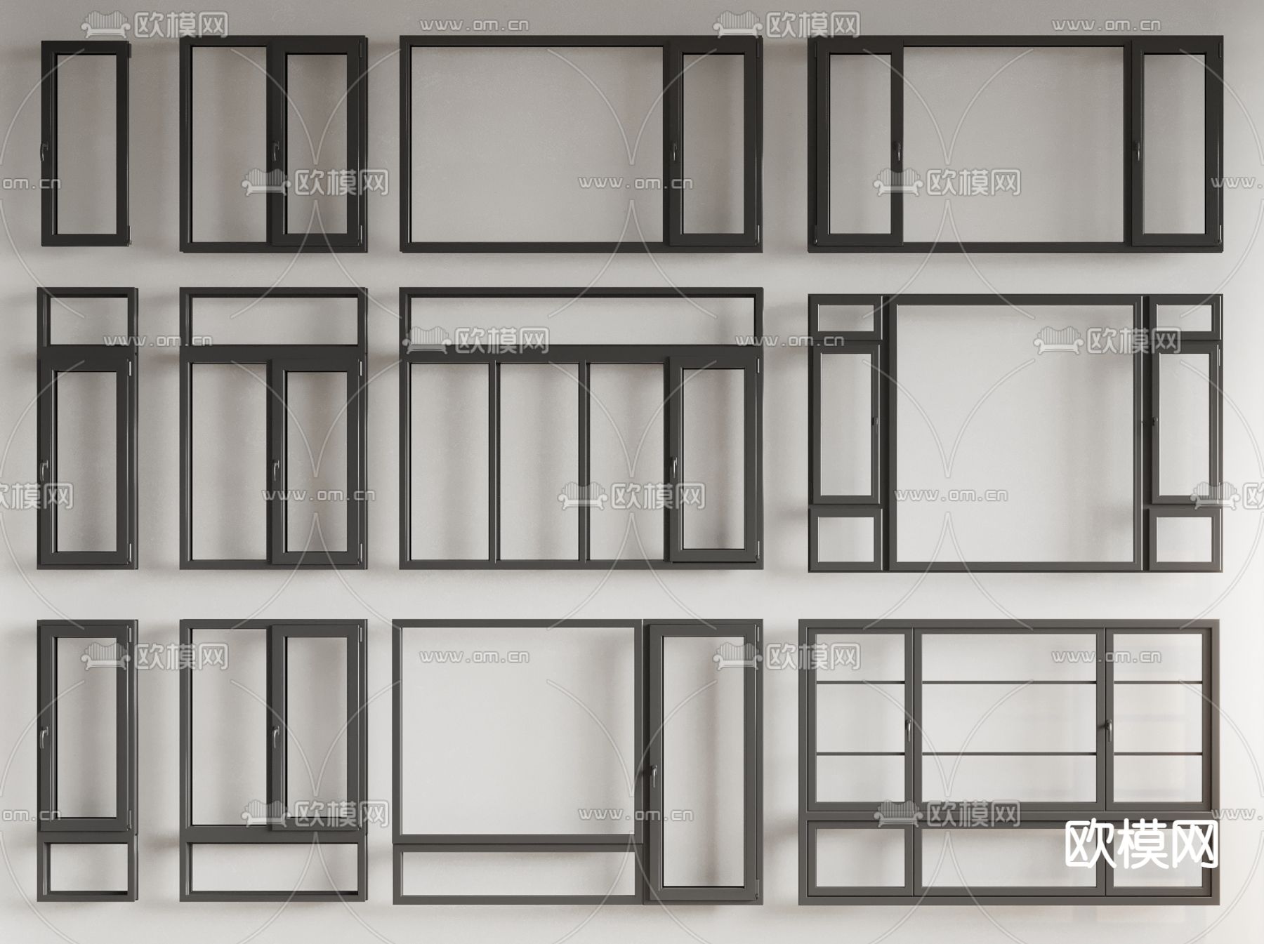 铝合金窗户 窗框 平开窗3d模型下载