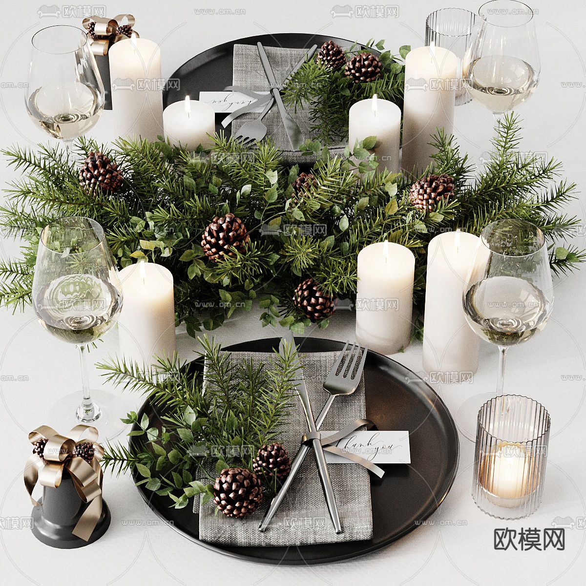 刀叉 西式餐具 烛台3d模型下载（渲染图1）