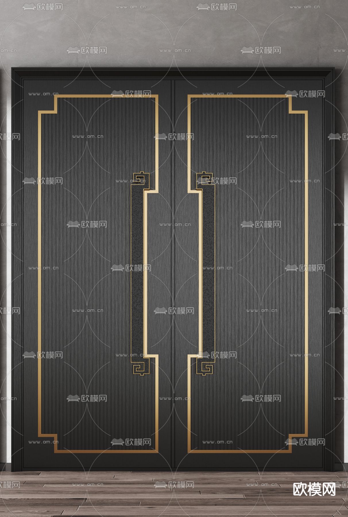 新中式双开门 入户门 大门3d模型