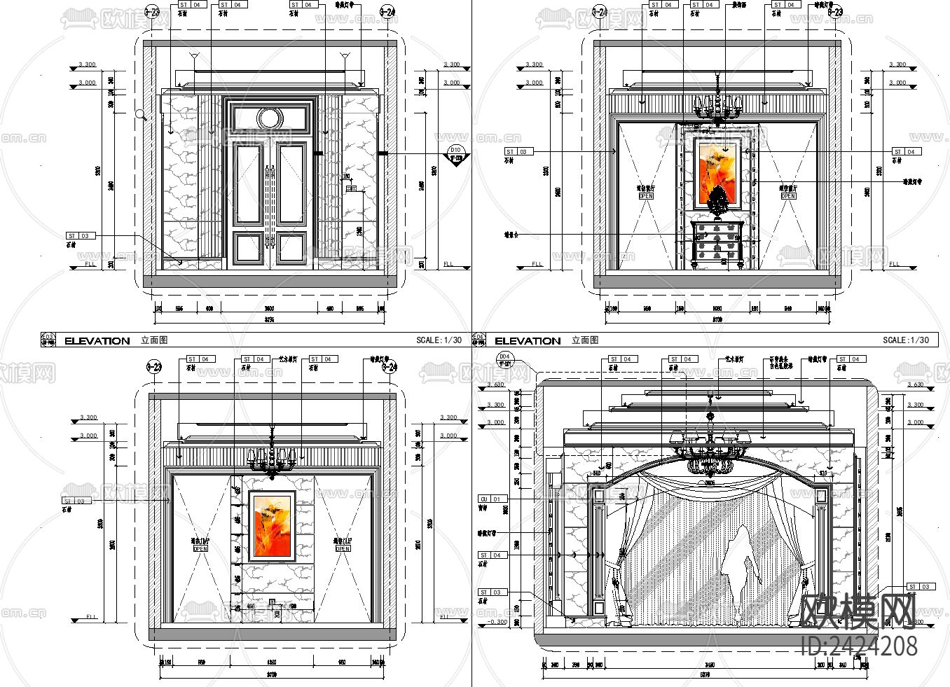 金螳螂星河湾桩兰雅别墅样板房设计cad施工图下载（渲染图8）
