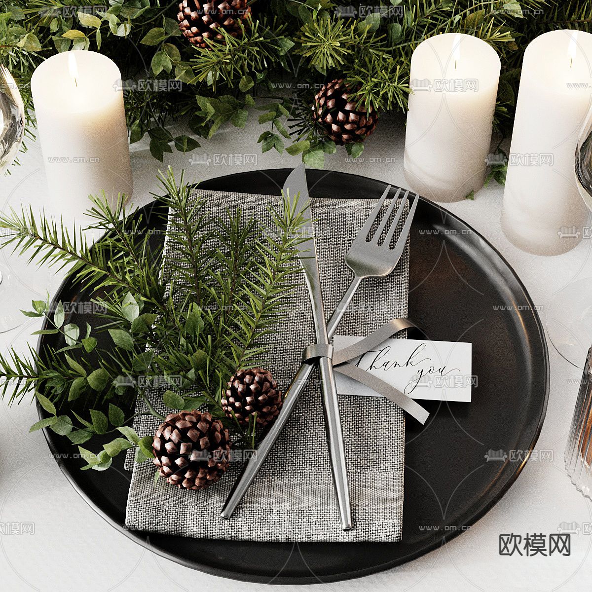 刀叉 西式餐具 烛台3d模型下载（渲染图2）