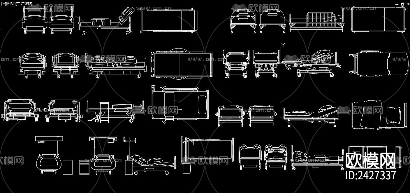 医院病床cad图库下载（渲染图1）