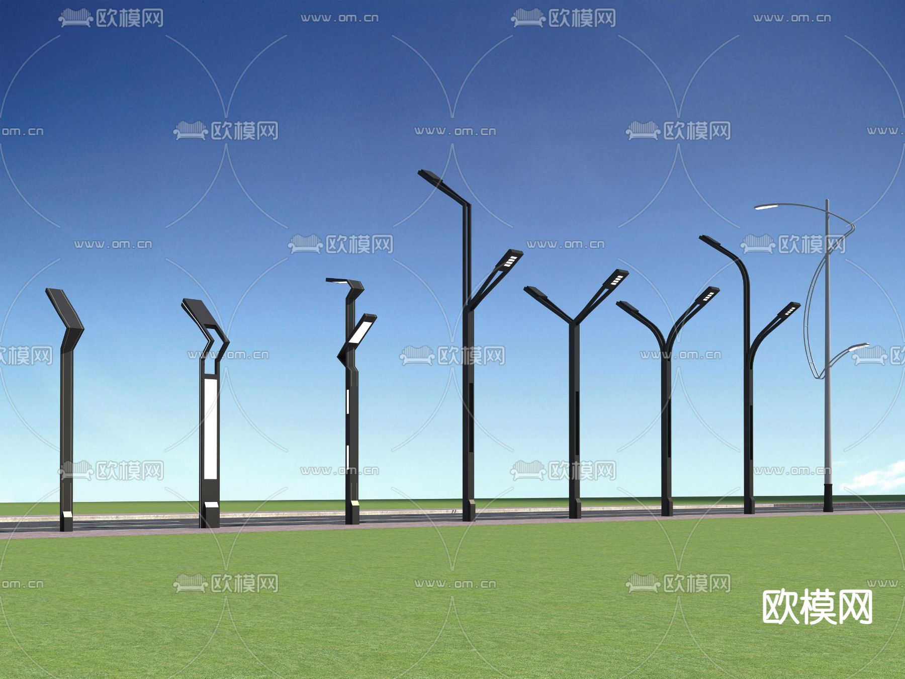 公路路灯 草坪灯3d模型下载（渲染图2）