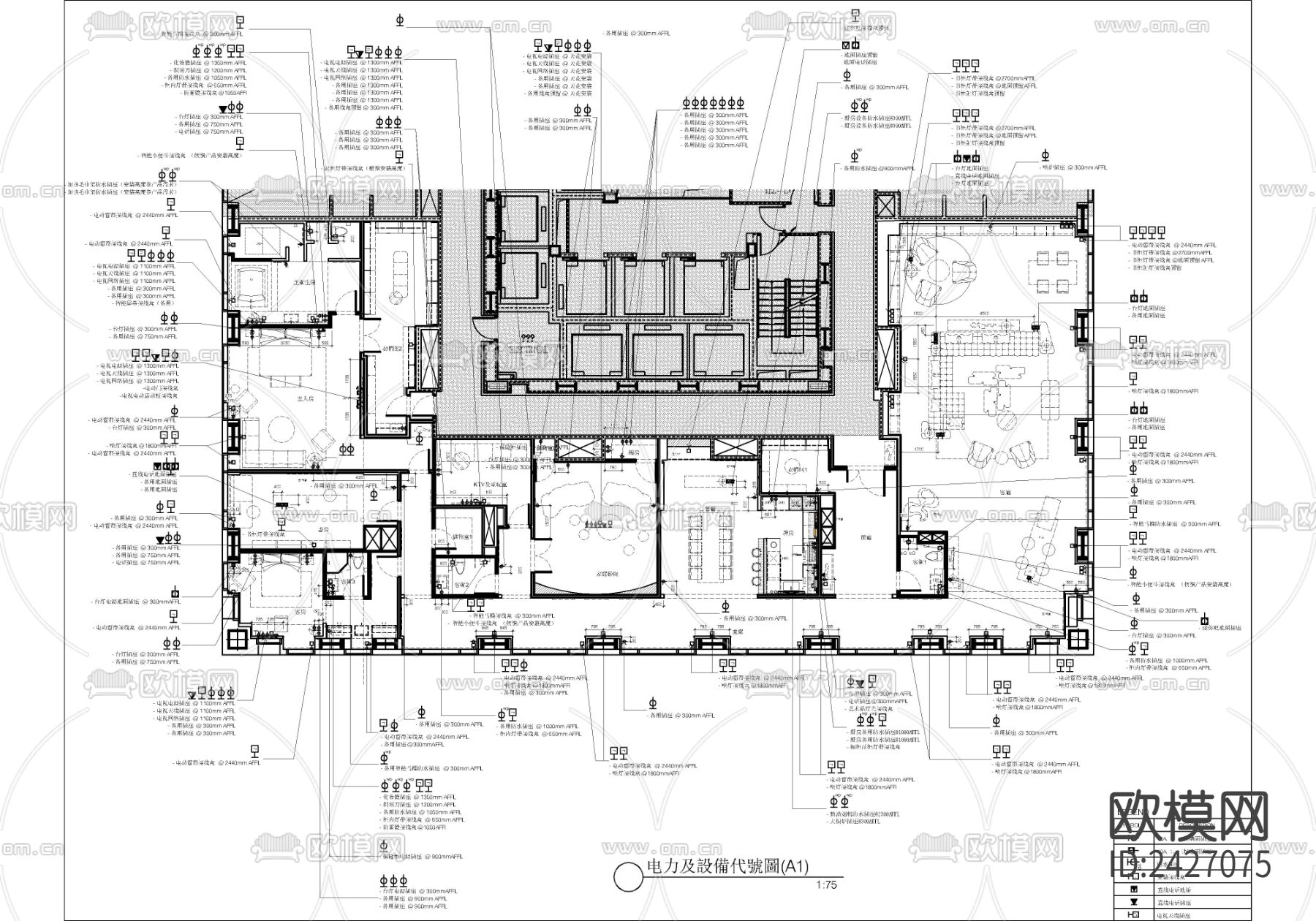 570㎡大平层CAD施工图下载（渲染图3）