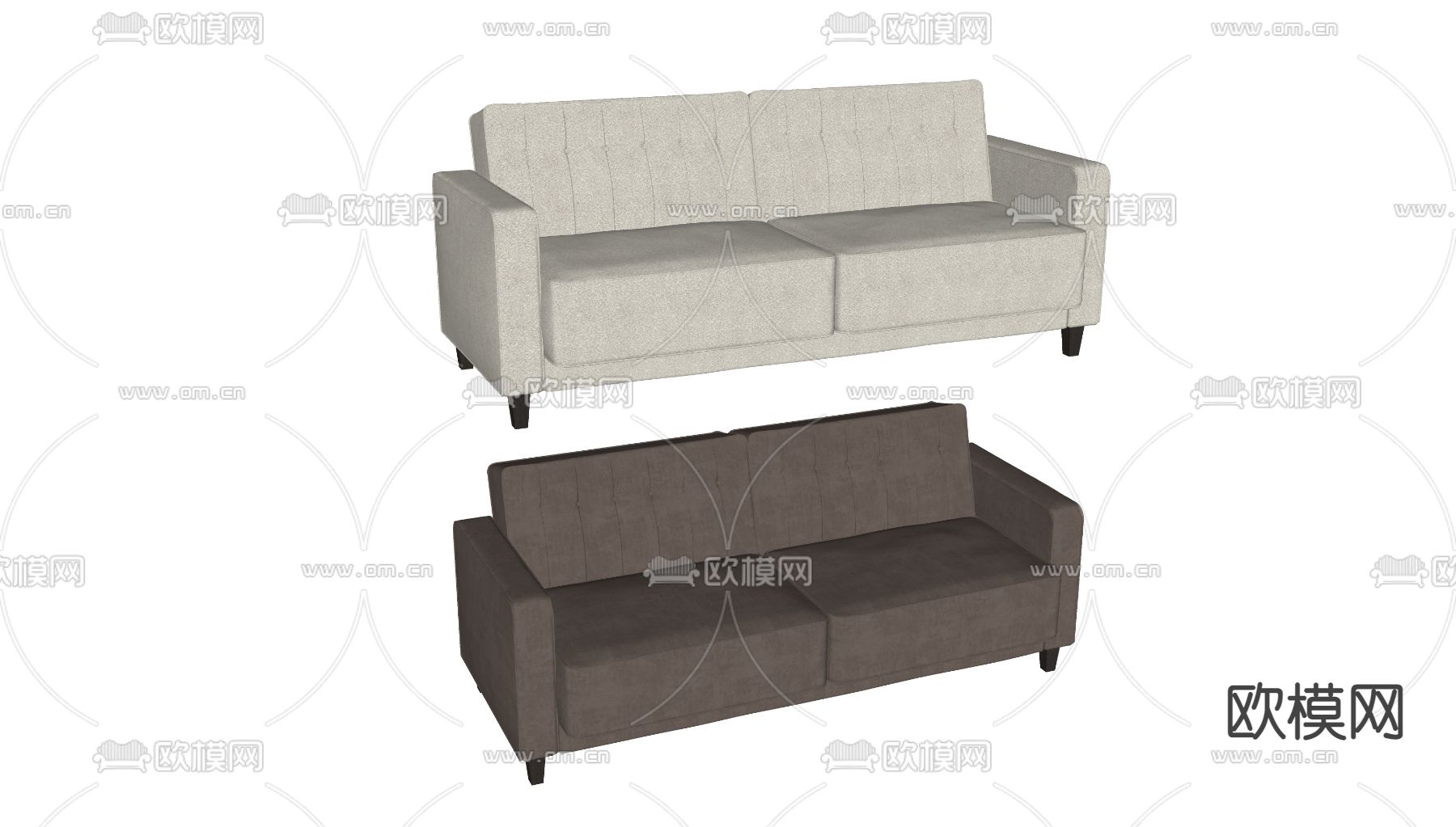 奶油风双人沙发su模型下载（渲染图2）