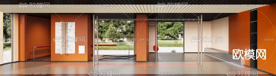 工业风健身房3d模型下载