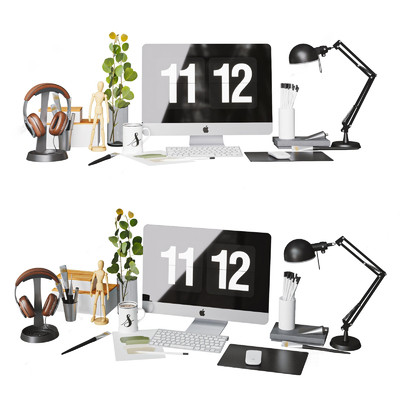  现代电脑桌面 耳机su模型 