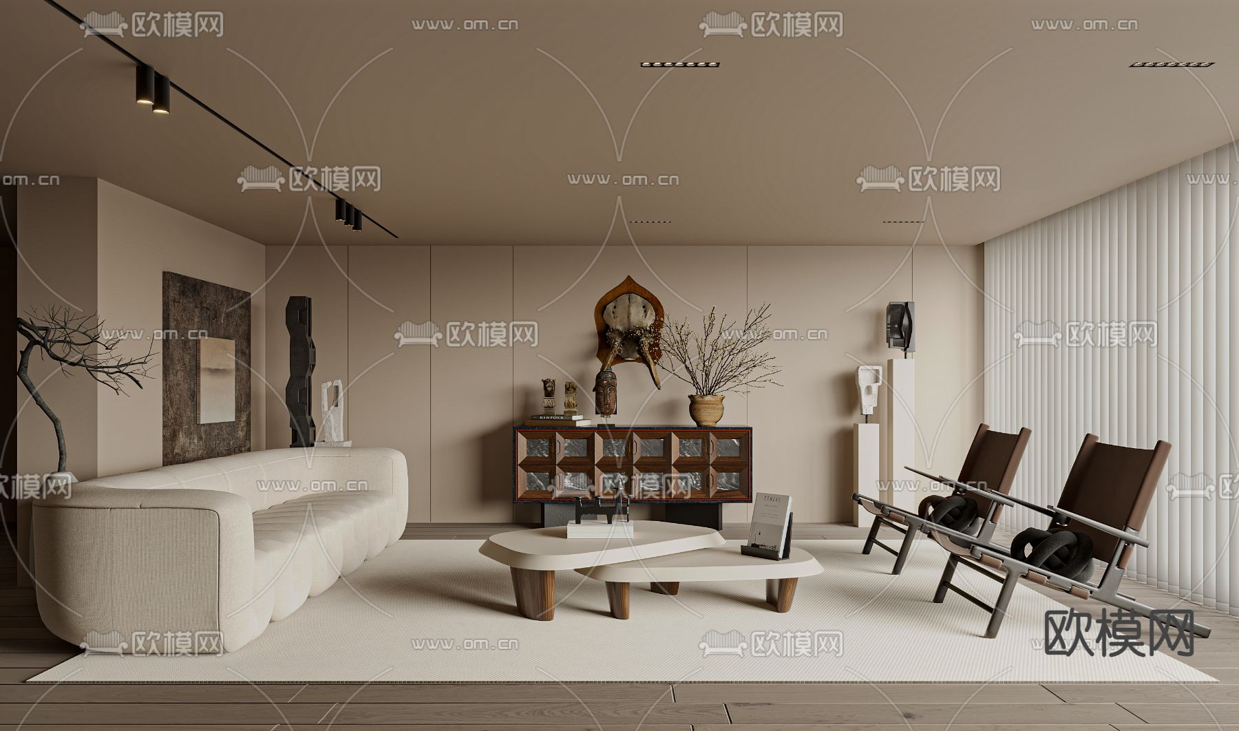 侘寂风客厅3d模型下载_ID12252007_3dmax免费模型-欧模网