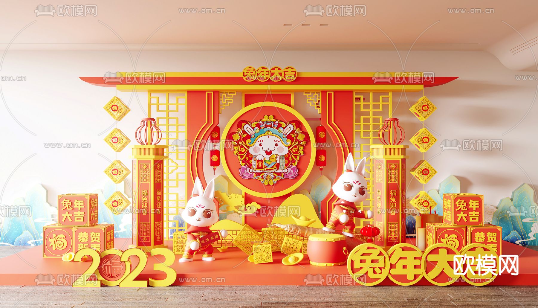 兔年美陈 网红打卡墙3d模型