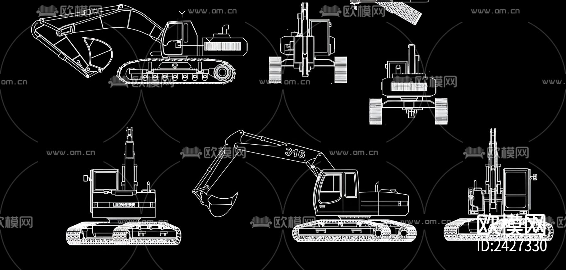 挖掘机cad图库下载（渲染图1）