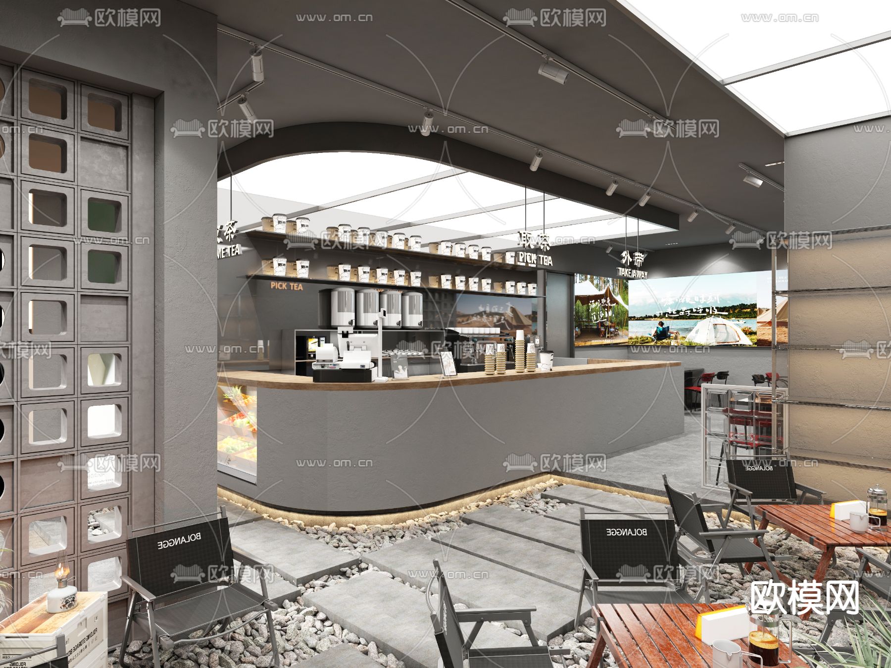 现代露营风咖啡店3d模型下载（渲染图2）