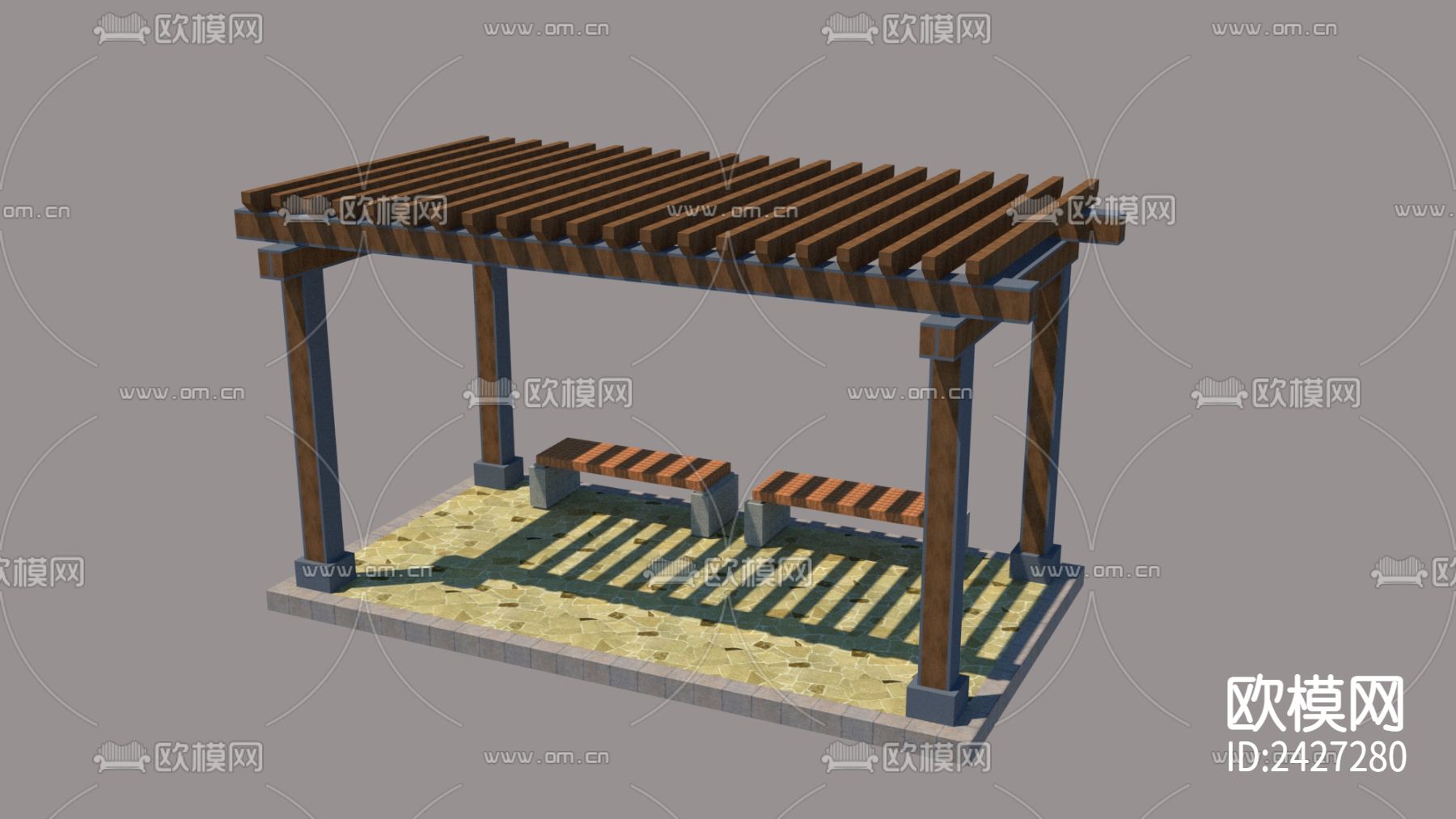 休闲亭廊cad平面图下载（渲染图1）