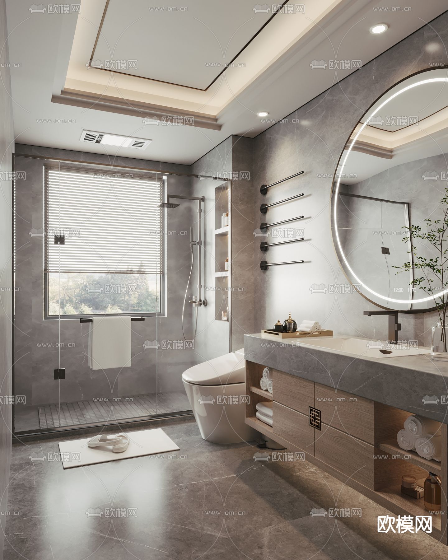 新中式卫生间浴室su模型下载（渲染图1）