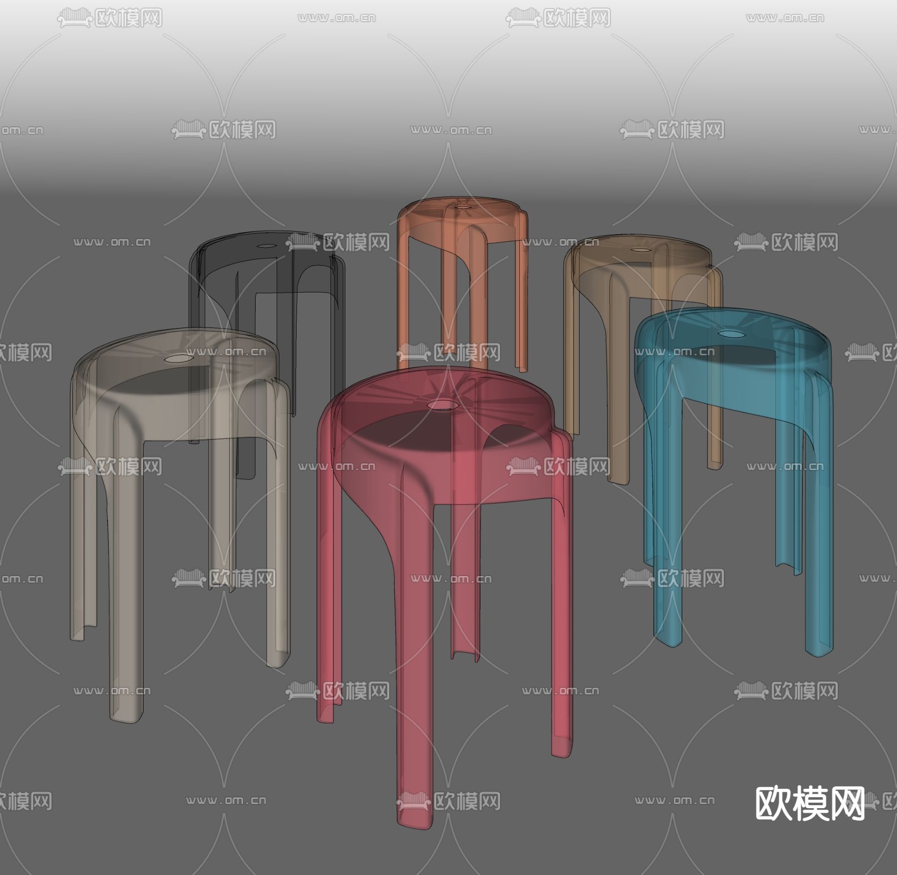 现代亚克力凳子su模型