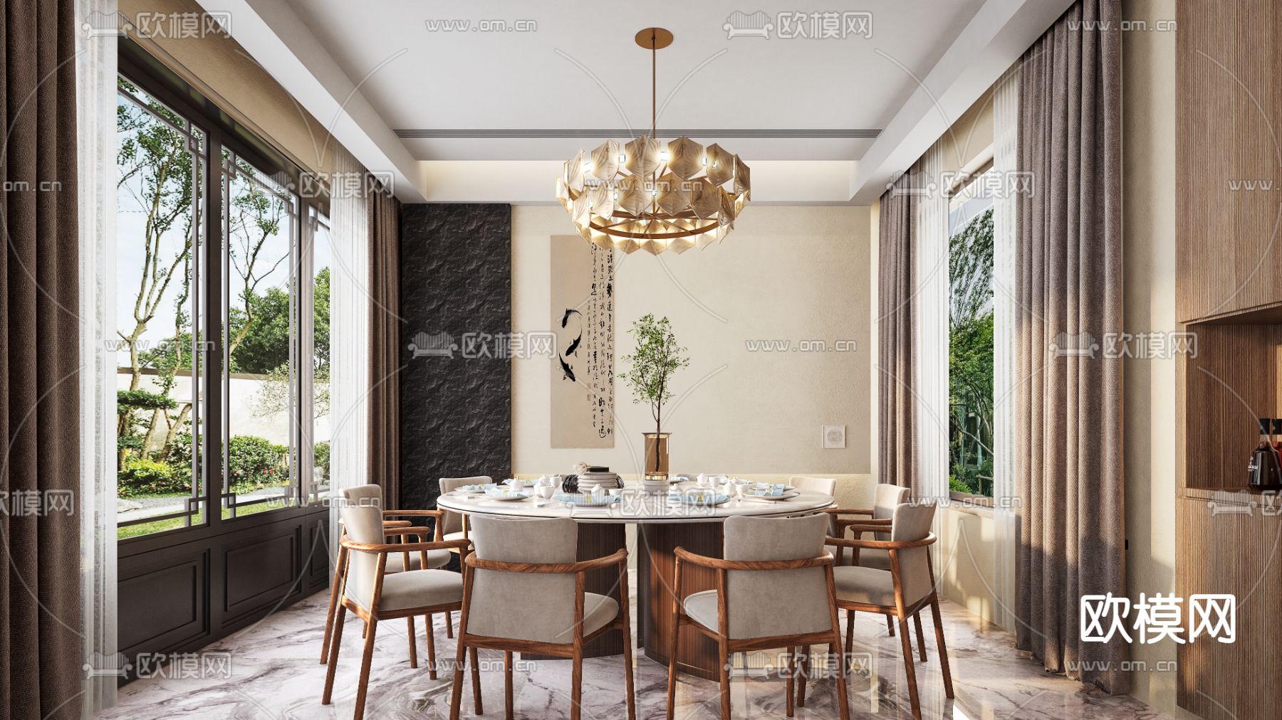 侘寂客餐厅3d模型下载（渲染图2）
