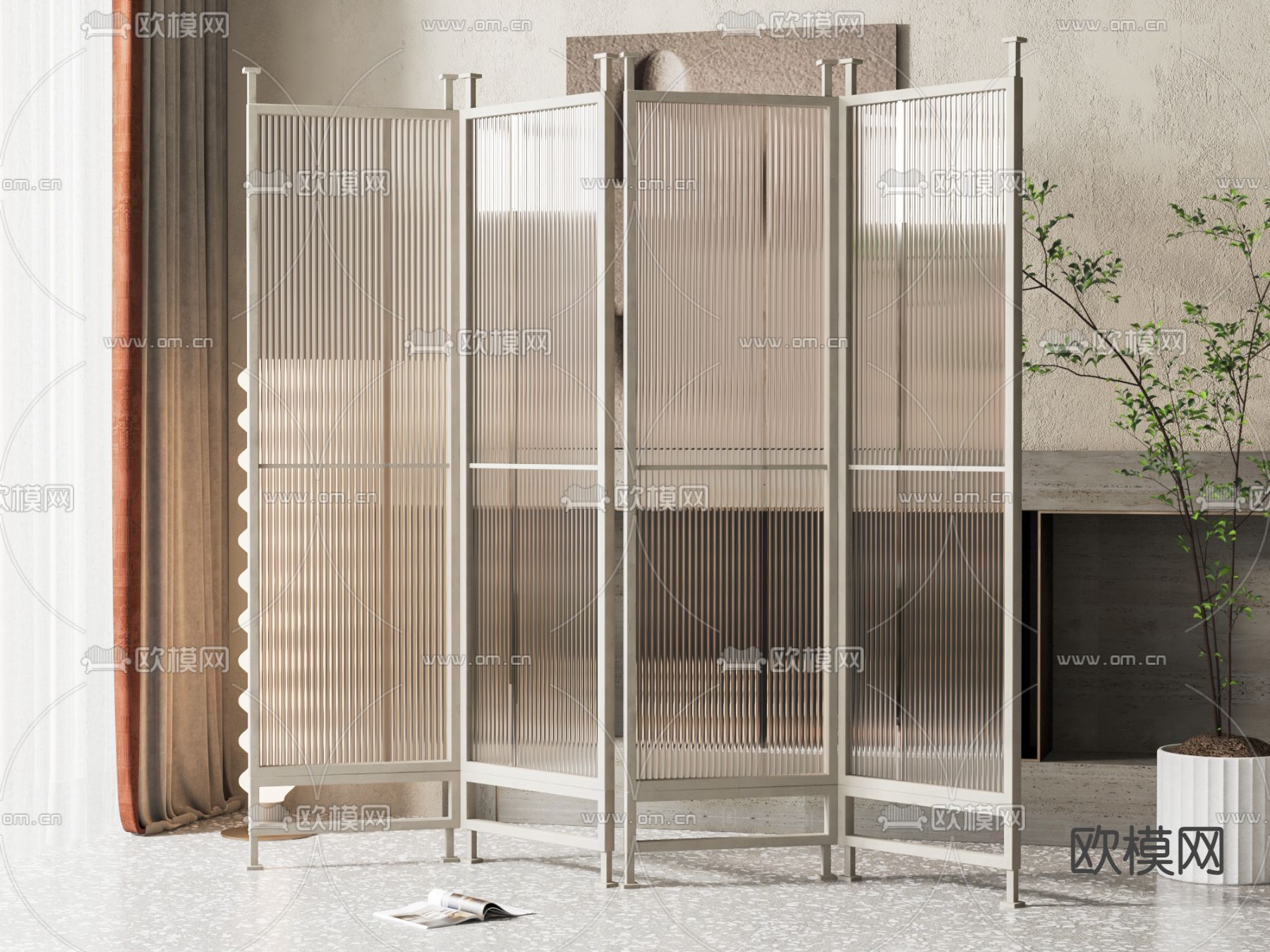 侘寂风长虹玻璃屏风隔断3d模型下载