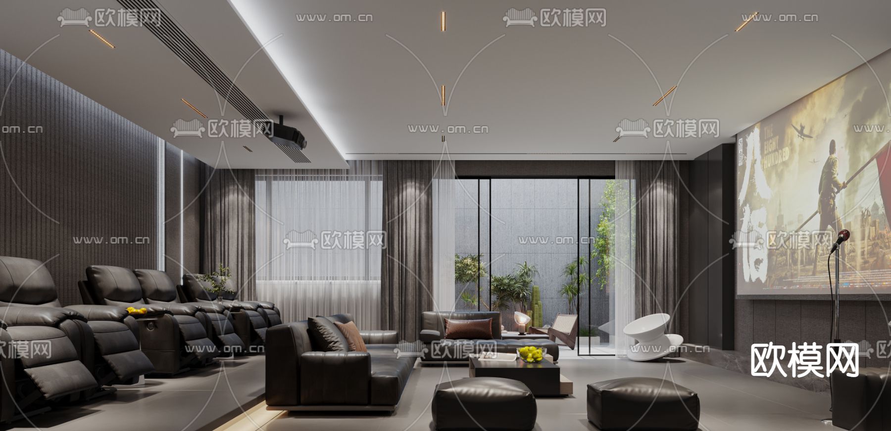 现代别墅地下影视厅3d模型下载（渲染图2）