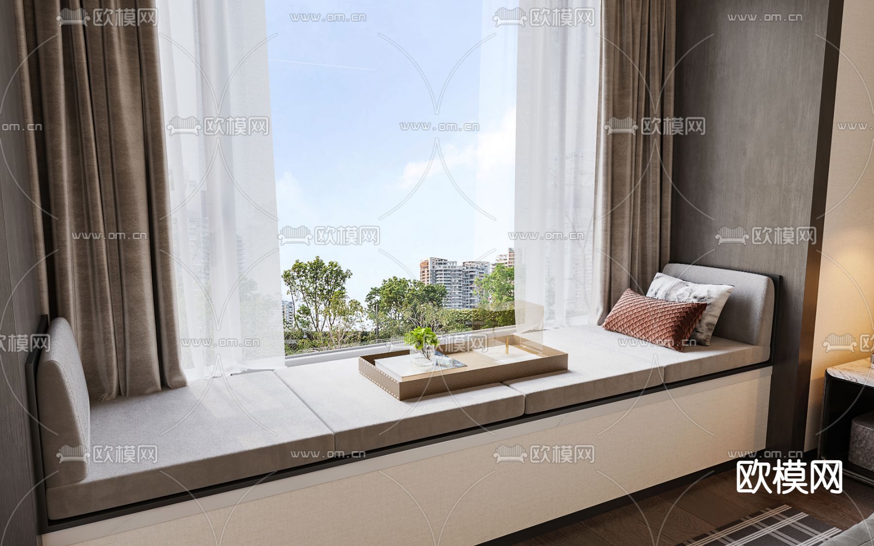 现代飘窗坐垫3d模型下载