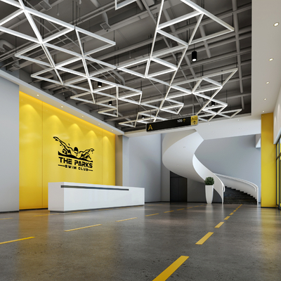  现代商务大堂su模型 