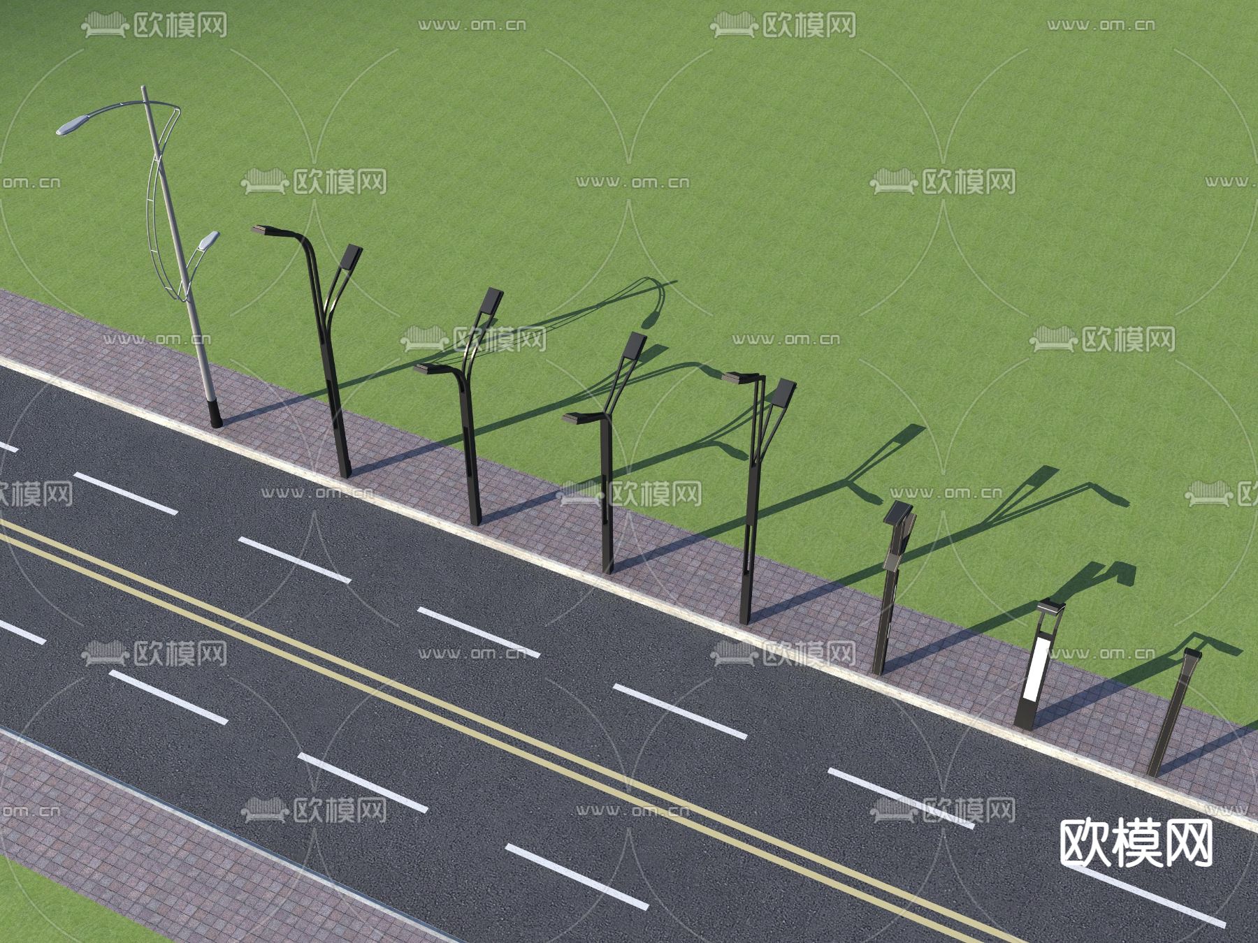 公路路灯 草坪灯3d模型下载（渲染图3）
