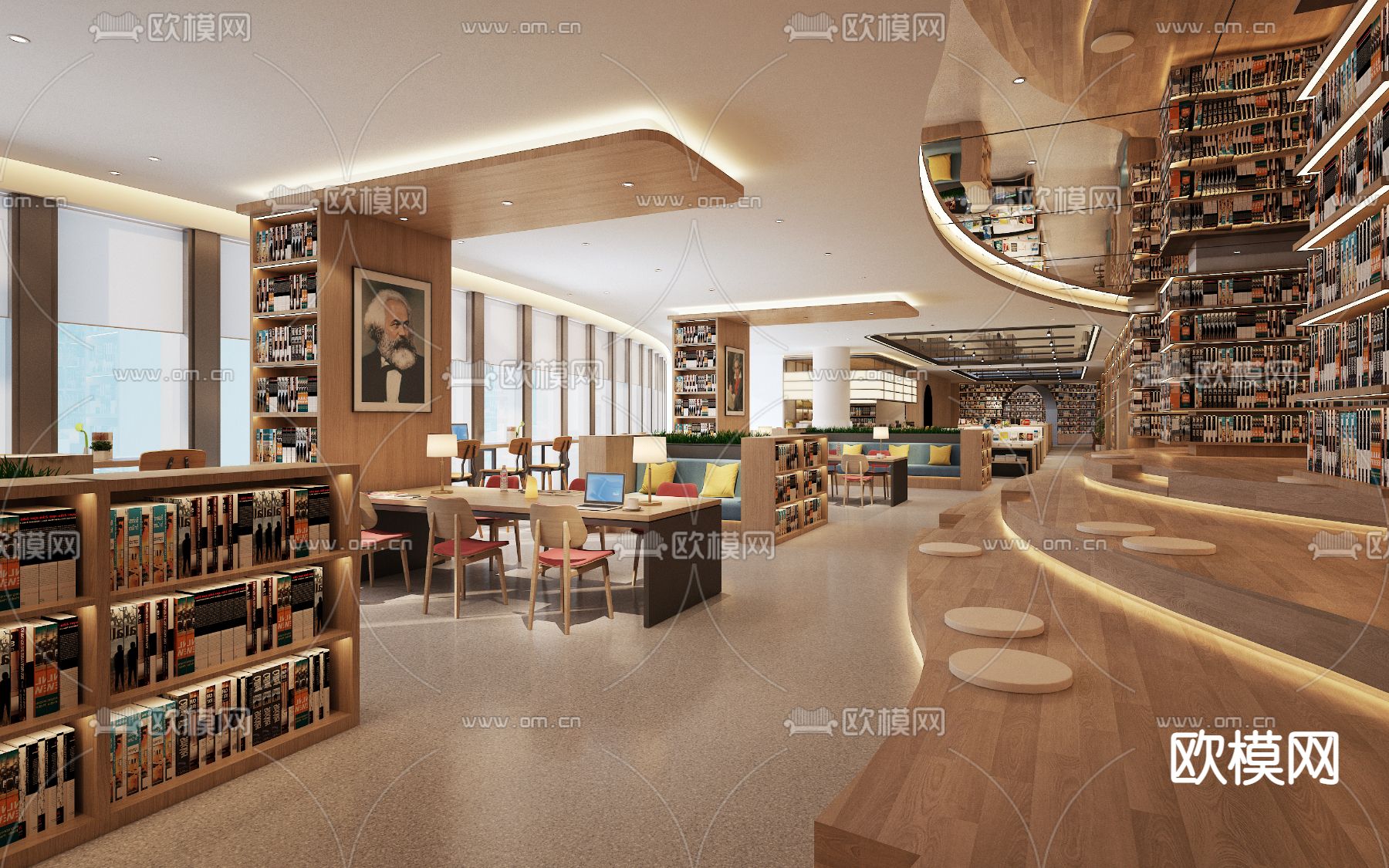 现代图书馆3d模型下载（渲染图3）