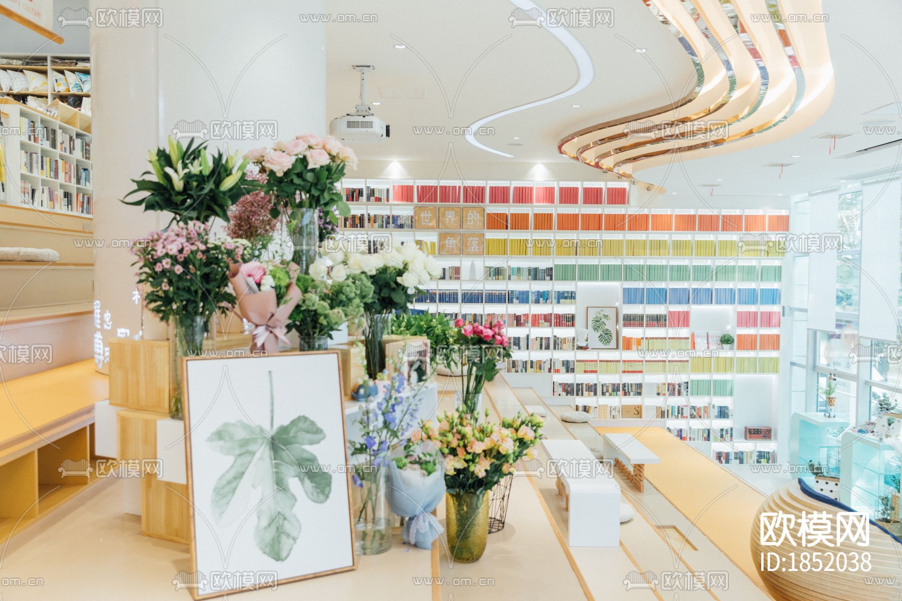 校园书店咖啡店CAD施工图下载（渲染图3）