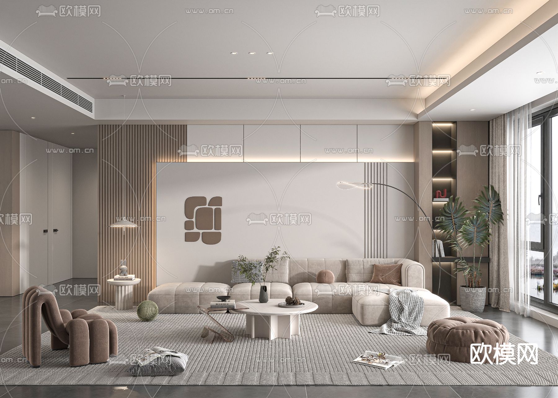 现代客厅3d模型下载