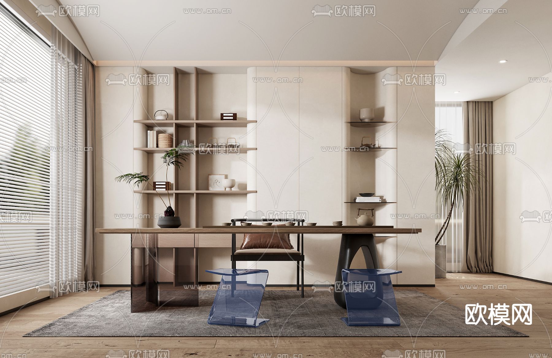 奶油风茶室3d模型下载