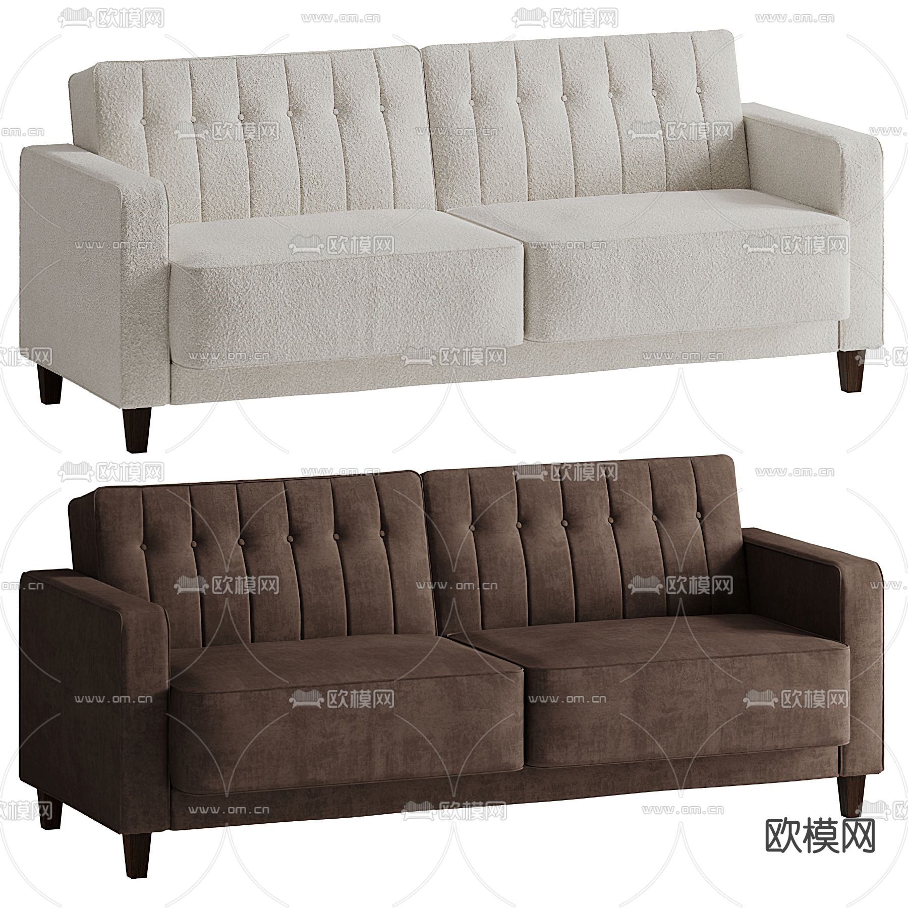 奶油风双人沙发su模型下载（渲染图1）