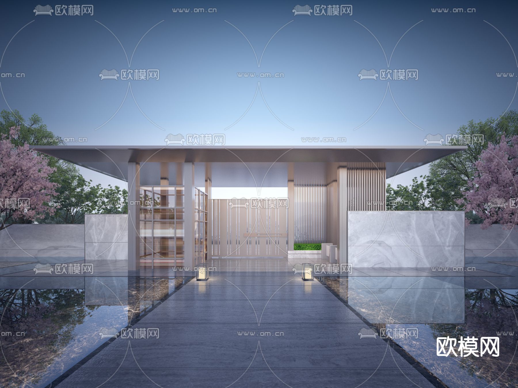 新中式大门 门头3d模型下载