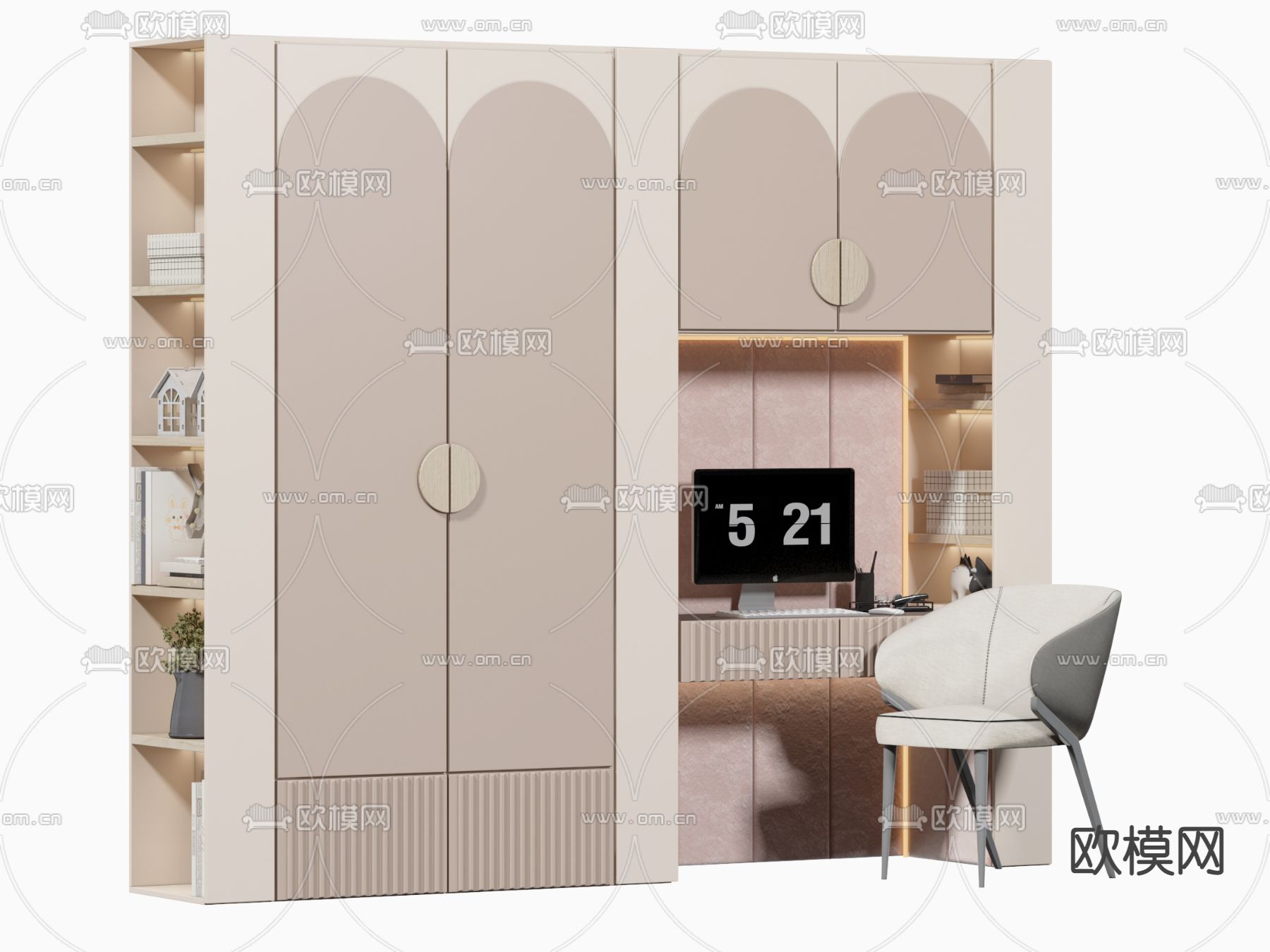 一体式衣柜 书桌椅组合su模型下载