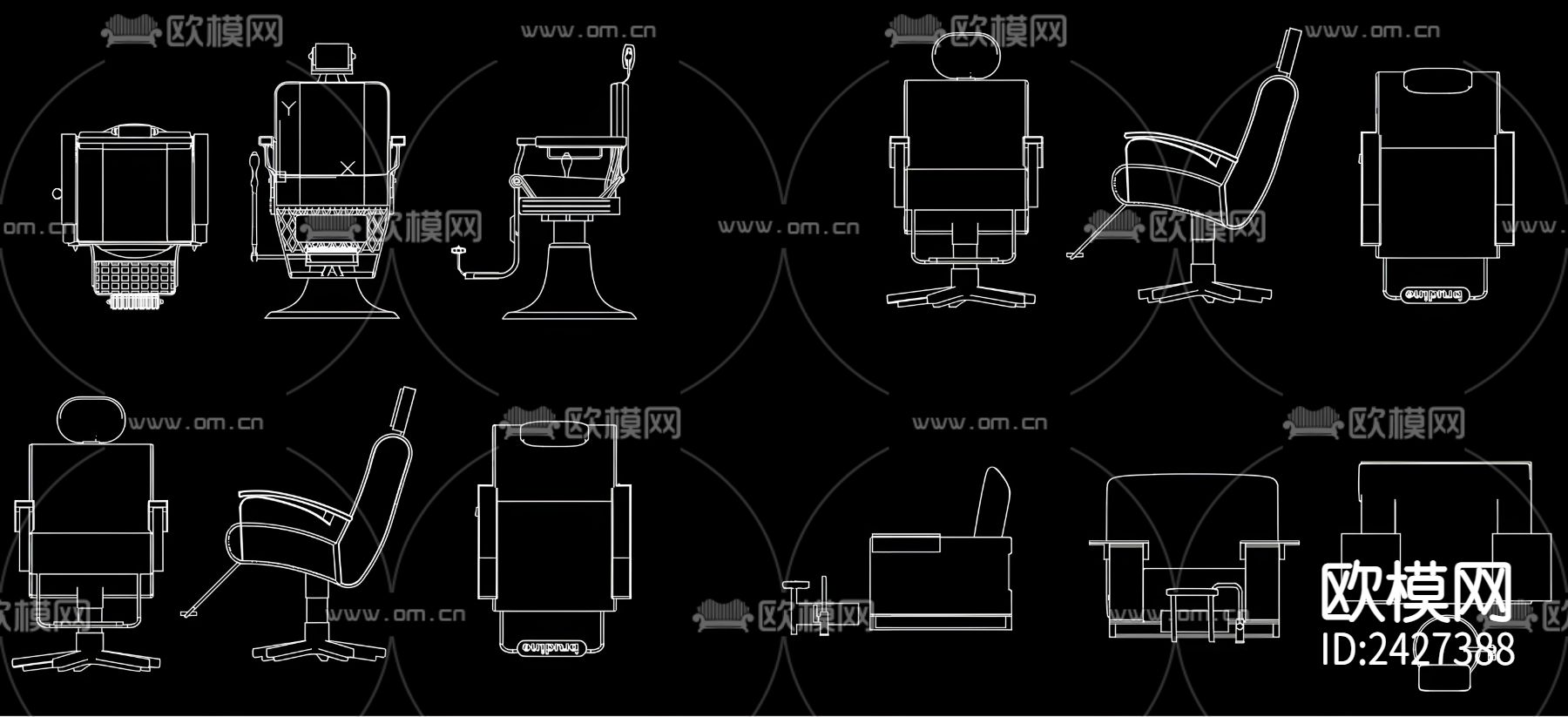 理发店椅子cad图库下载（渲染图6）