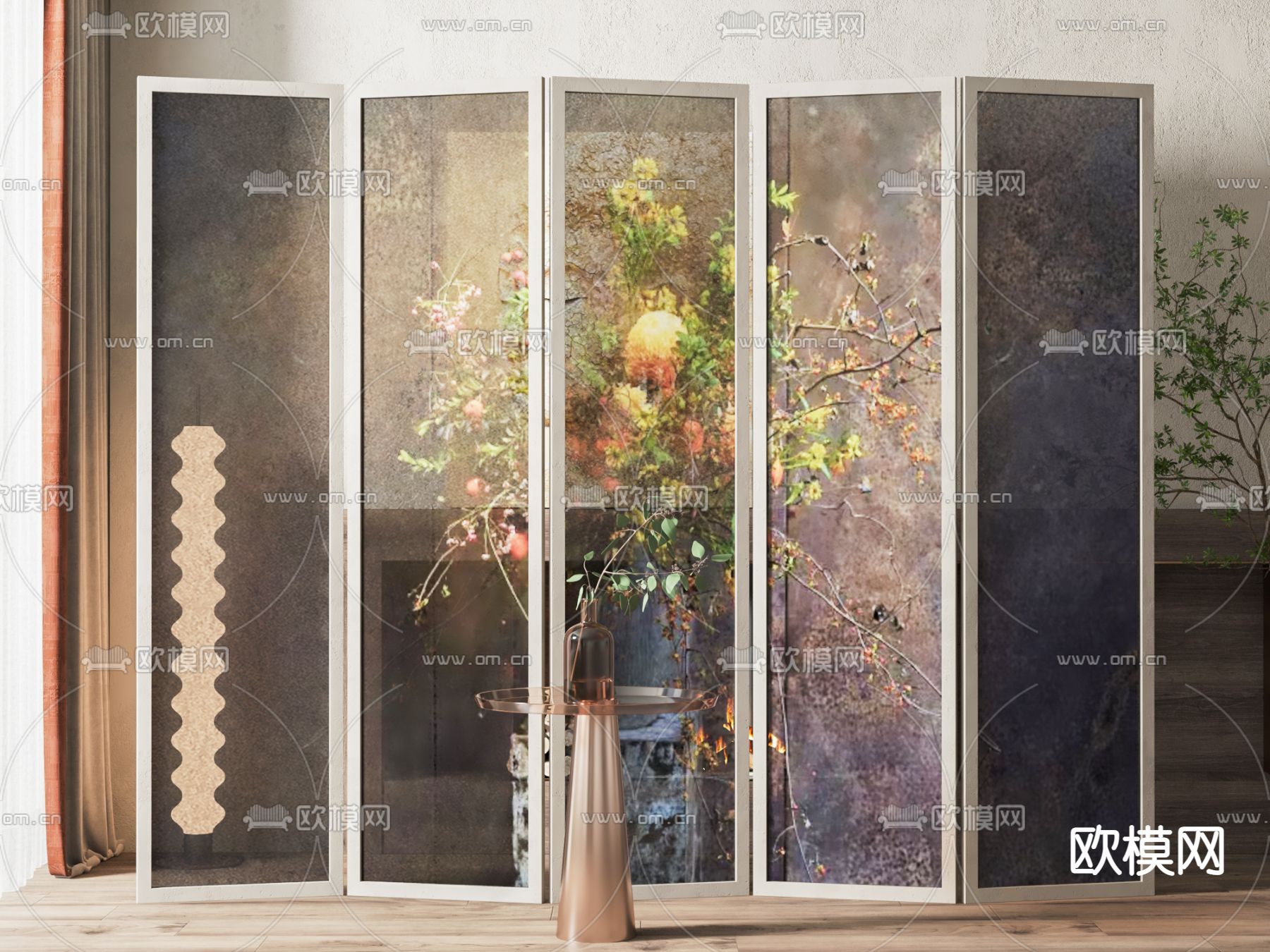 侘寂风屏风隔断3d模型下载