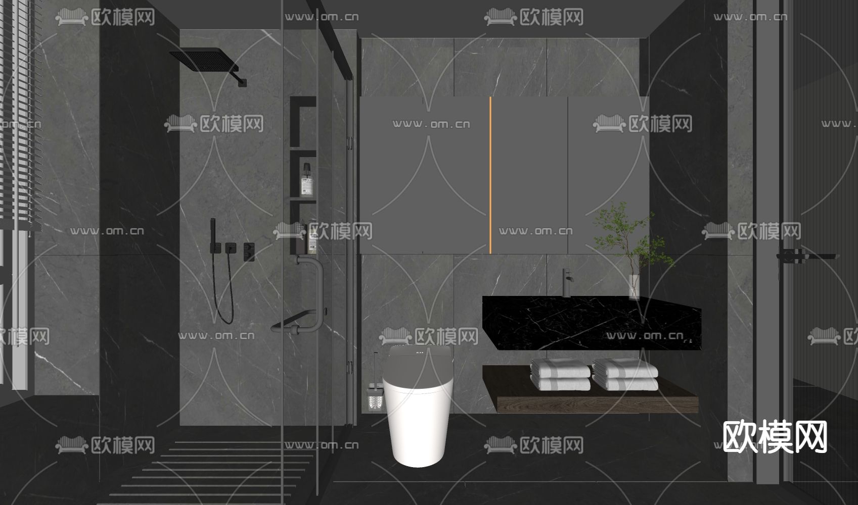 高级灰卫生间 浴室su模型下载（渲染图2）