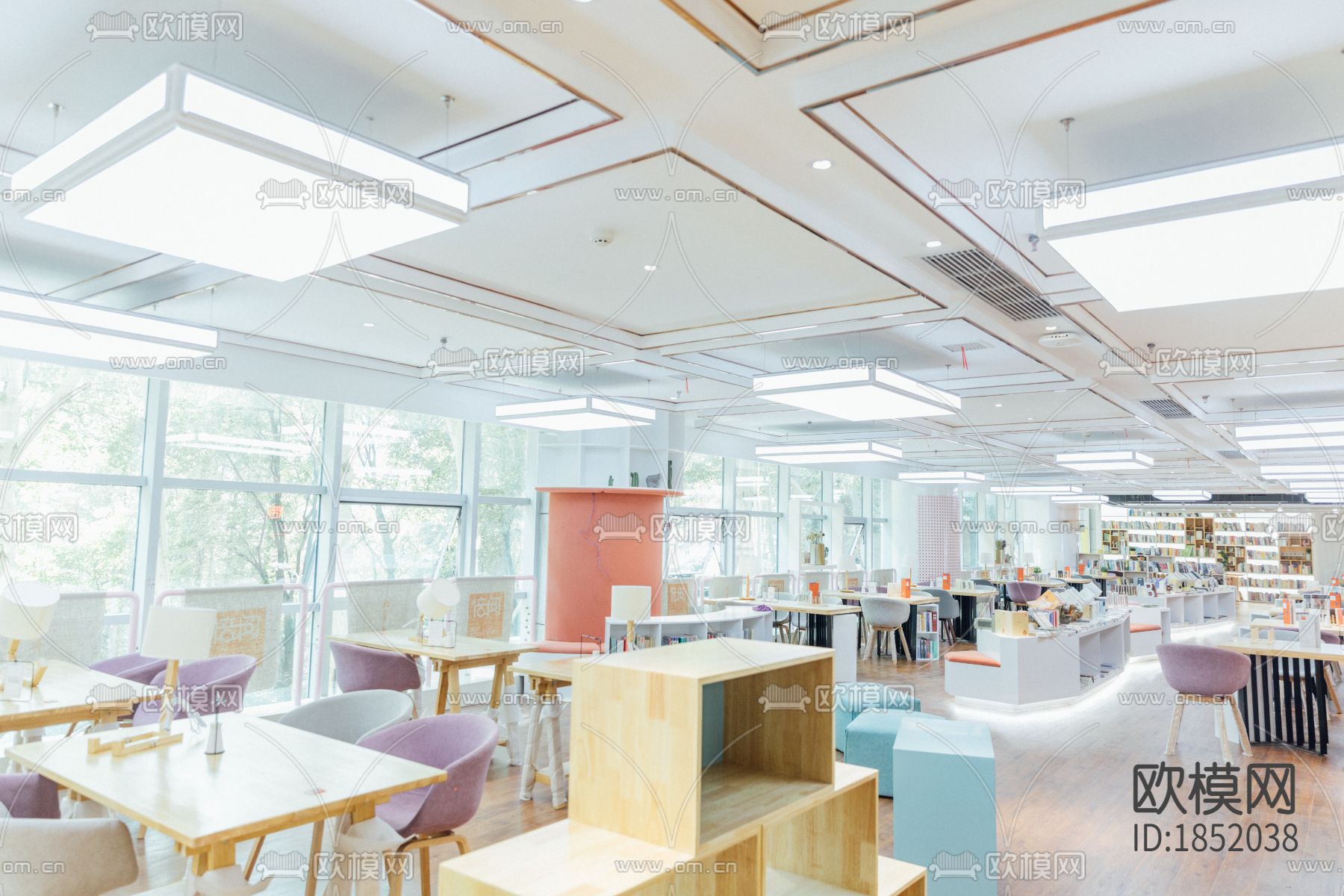 校园书店咖啡店CAD施工图下载（渲染图4）