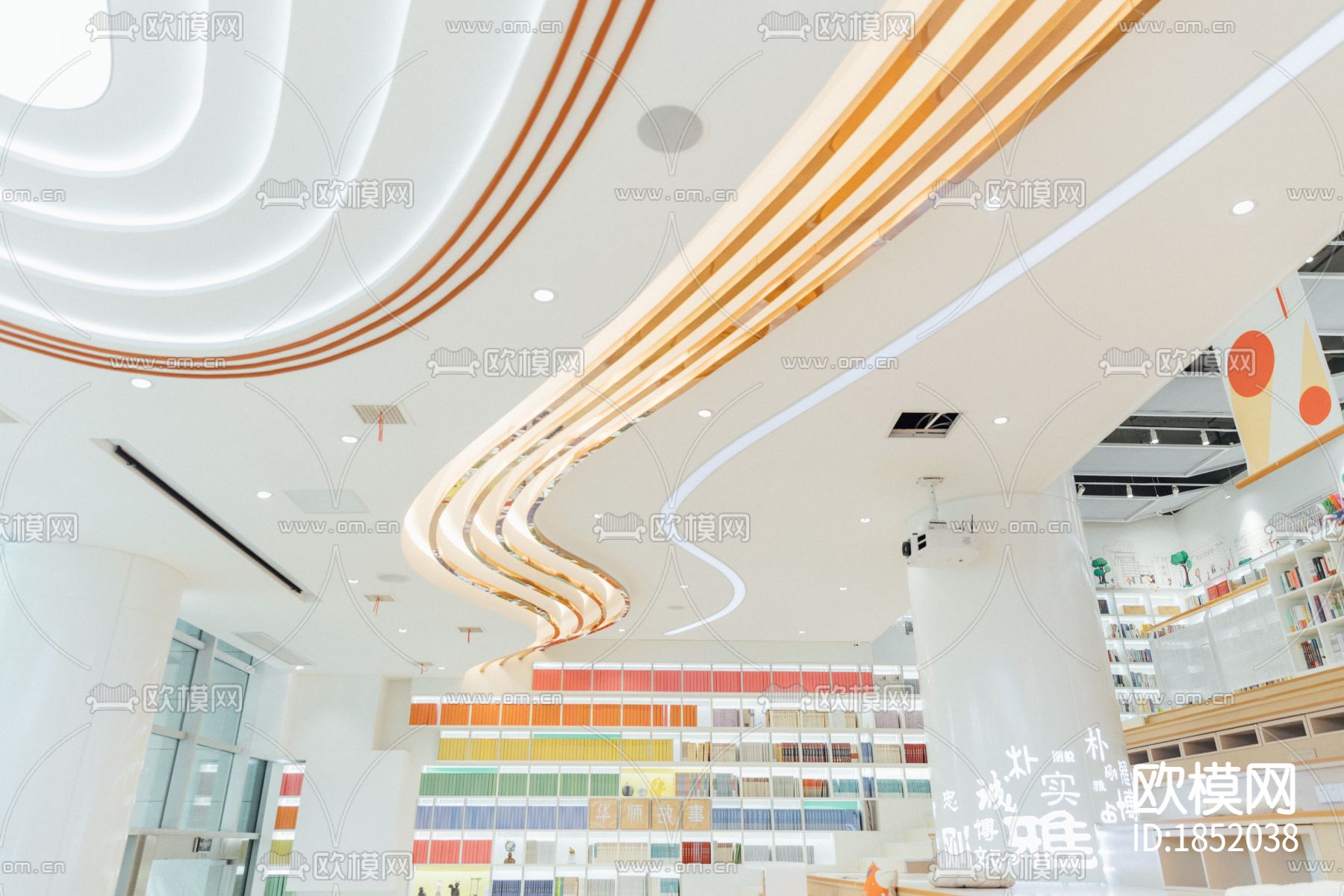 校园书店咖啡店CAD施工图下载（渲染图2）