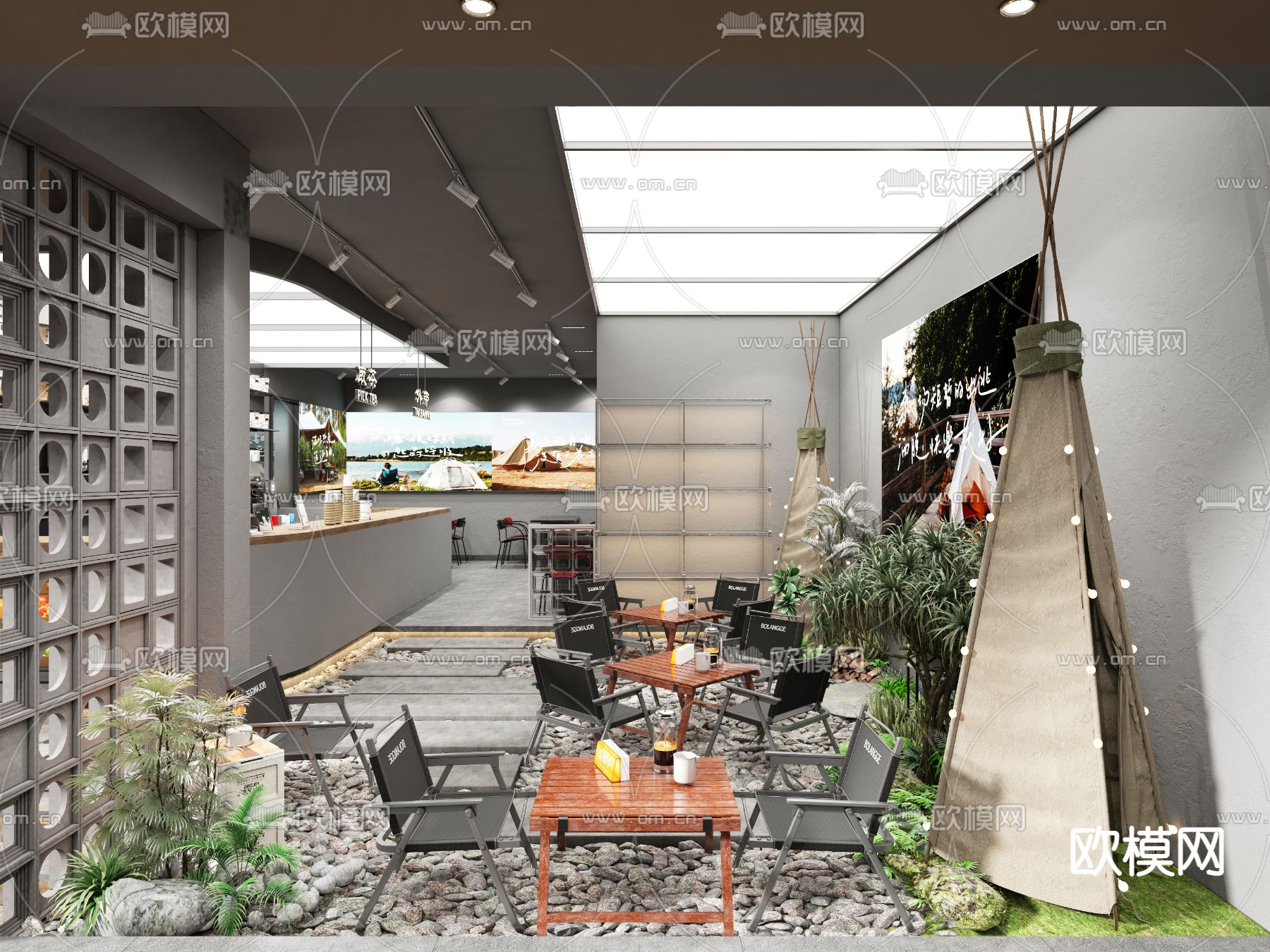 现代露营风咖啡店3d模型下载（渲染图1）