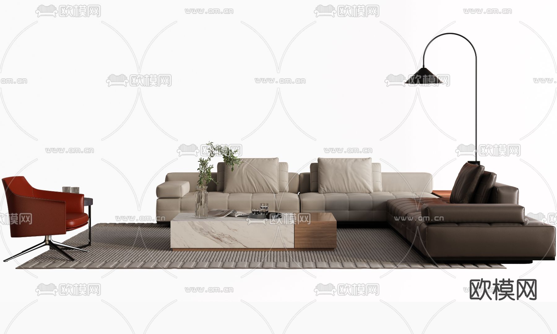 组合沙发 模块沙发3d模型下载_ID12253210_3dmax免费模型-欧模网