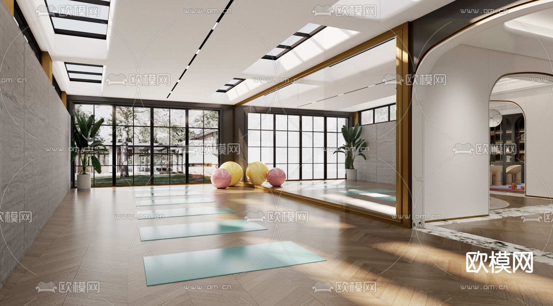法式瑜伽室 健身房3d模型下载_ID12255388_3dmax免费模型-欧模网