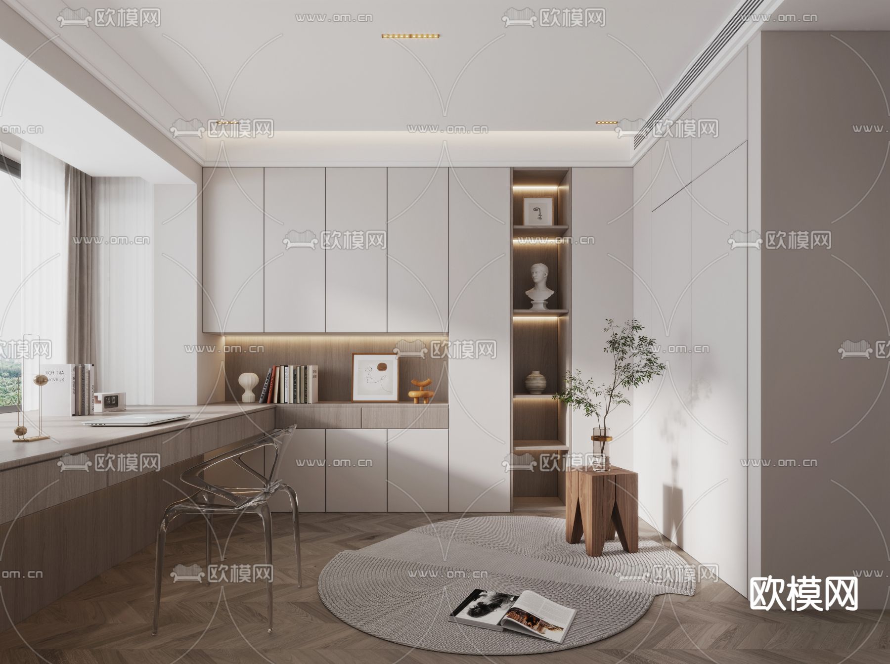 现代书房3d模型下载