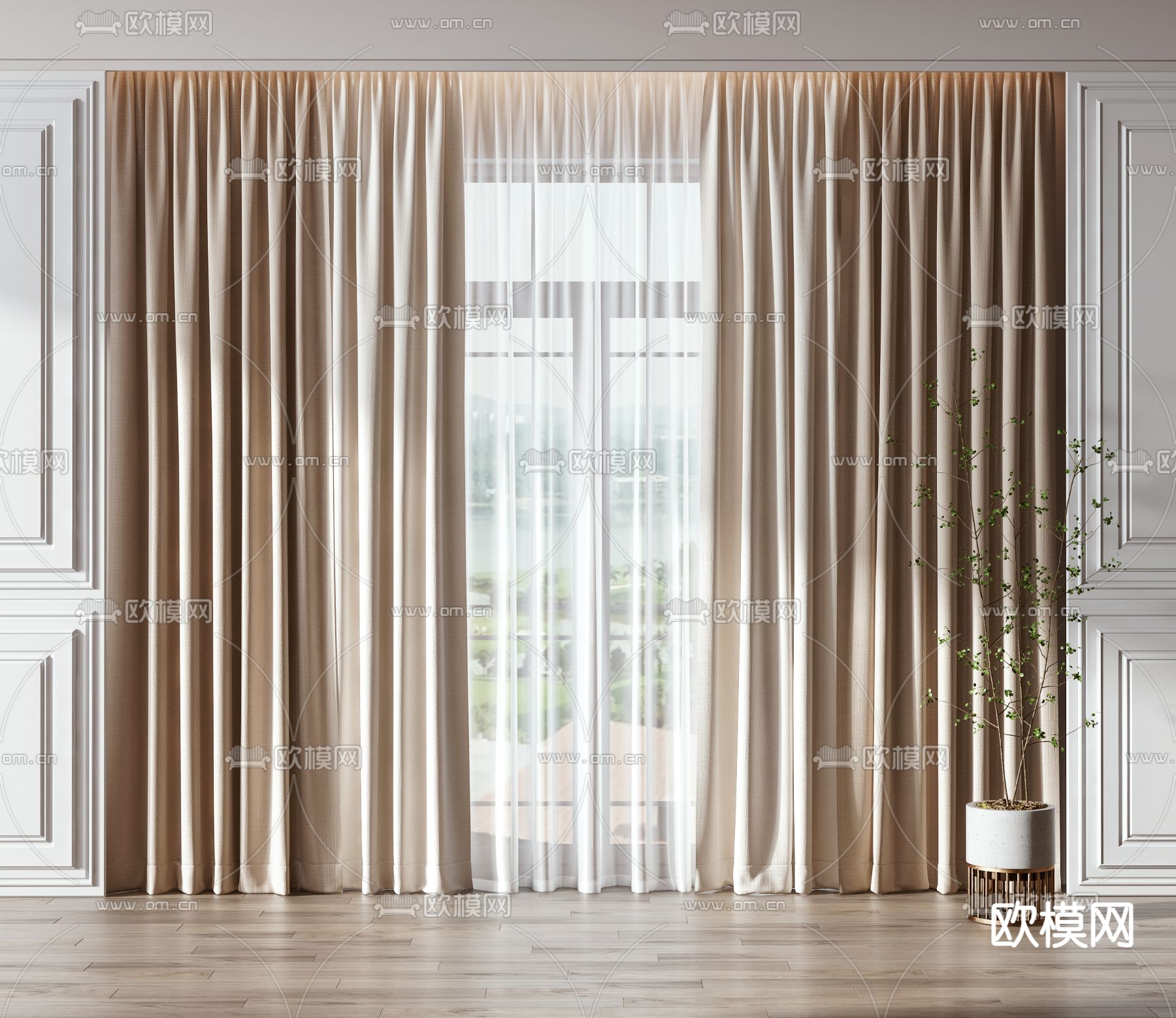 现代窗帘 窗纱3d模型下载