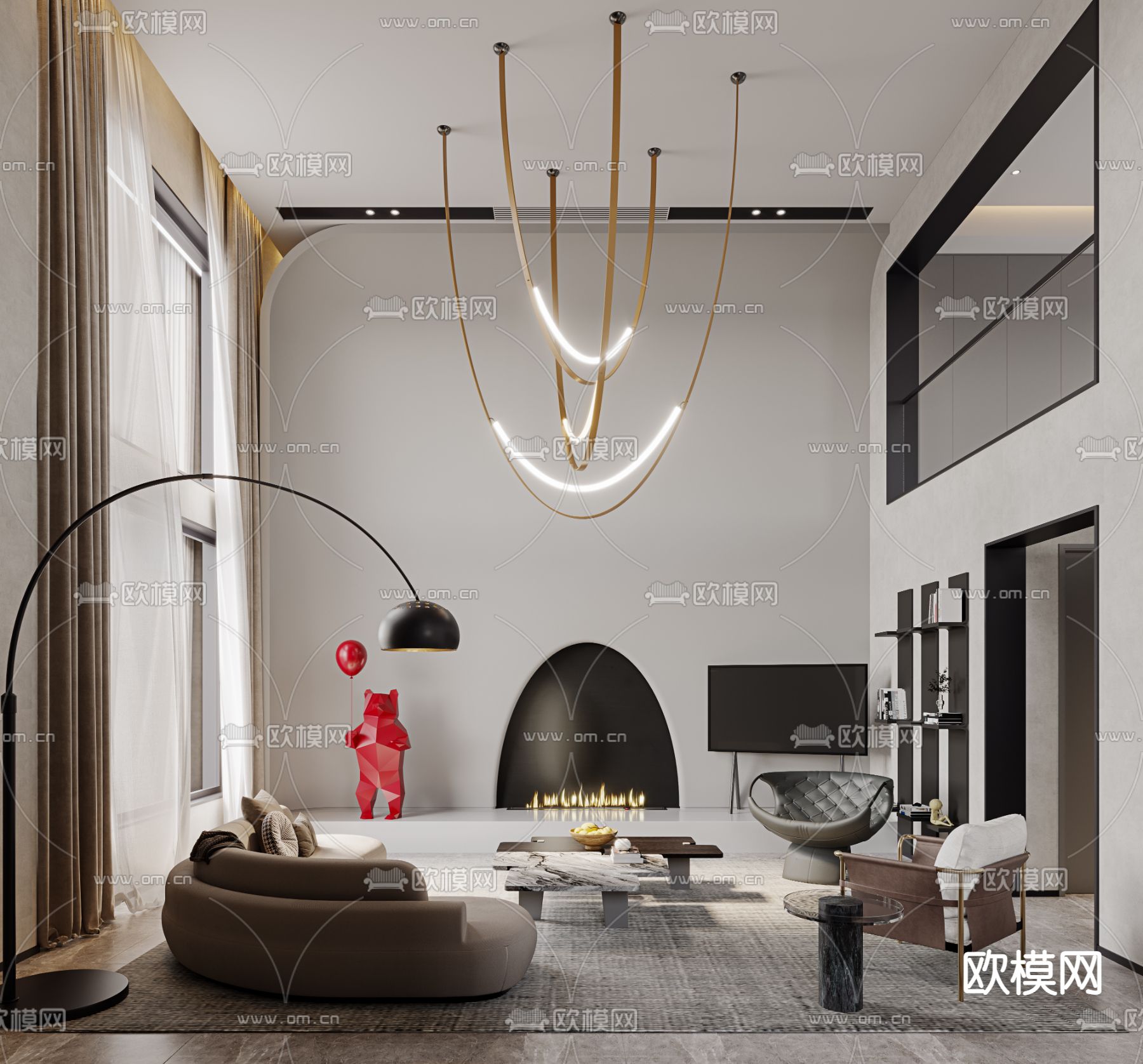 轻奢风复式客厅3d模型下载