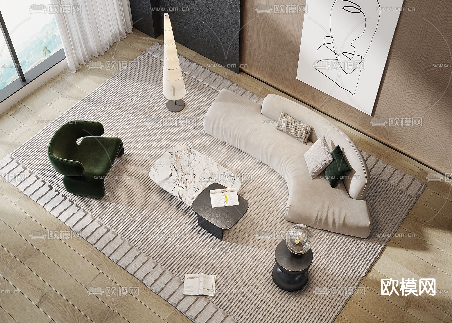 侘寂风组合沙发3d模型下载_ID12253676_3dmax免费模型-欧模网