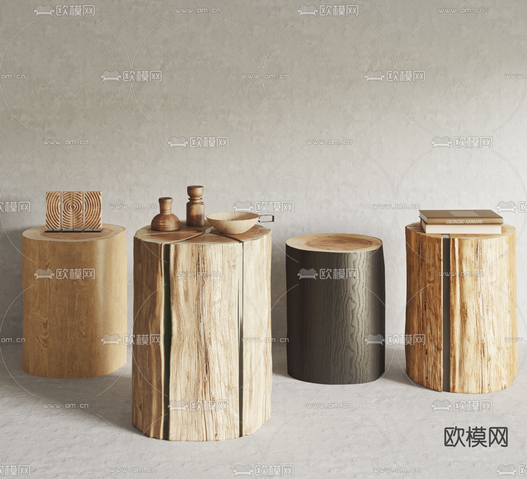 自然风木墩凳子 圆凳3d模型下载